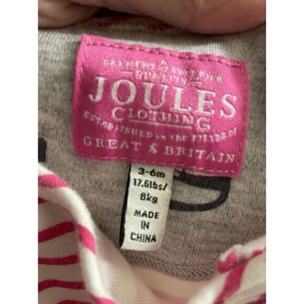 Joules Clothing Pink White Striped Plays it Baby Girl Size 3-6 M Mice Skating - Picture 5 of 5